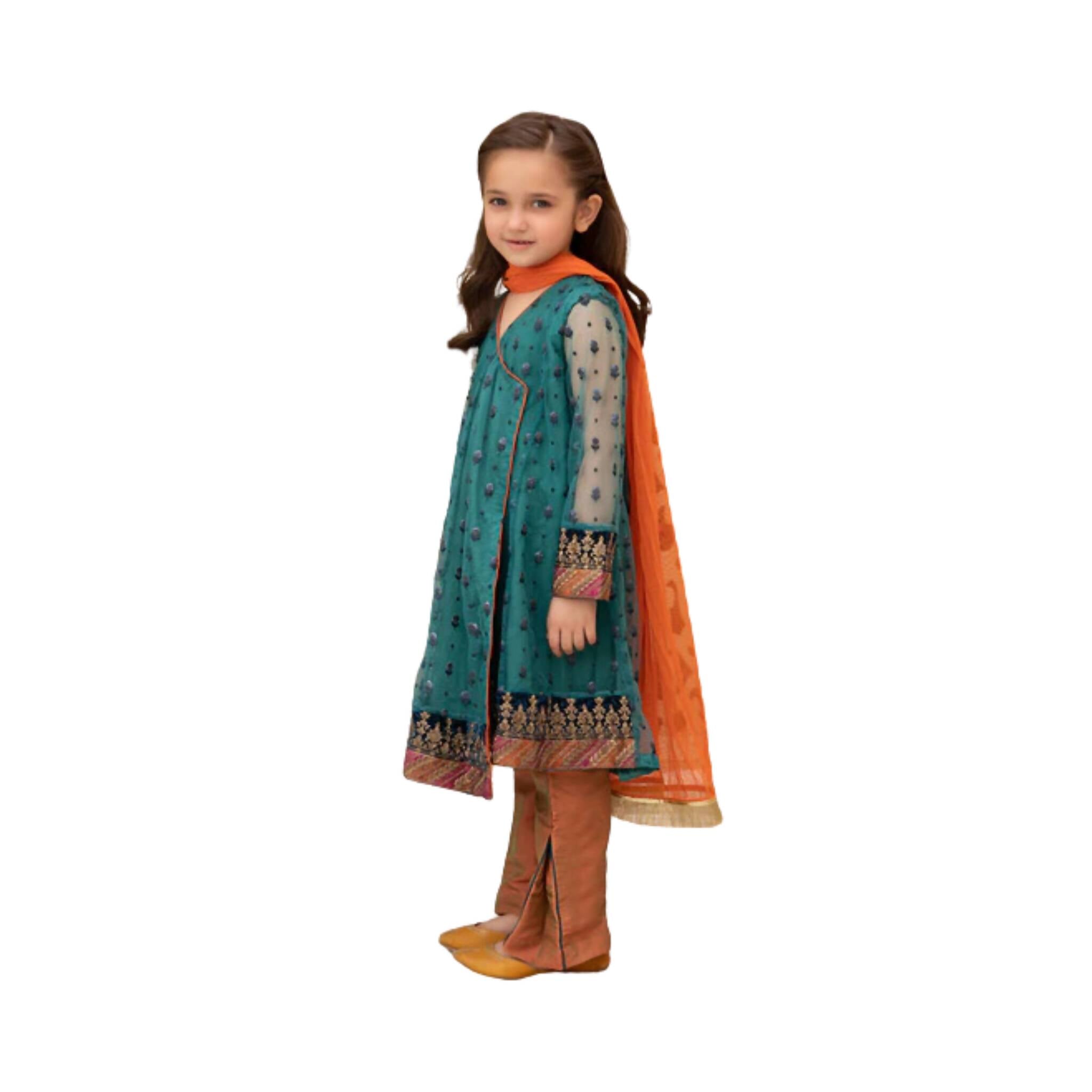 Unstitched Suit, Organza & Net Suit with Malai Trouser, Elegant Embroidery, for Kids'