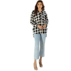 Shirt, Charming Linen Checkered Print with Indian Collar & Unique Details, for Women
