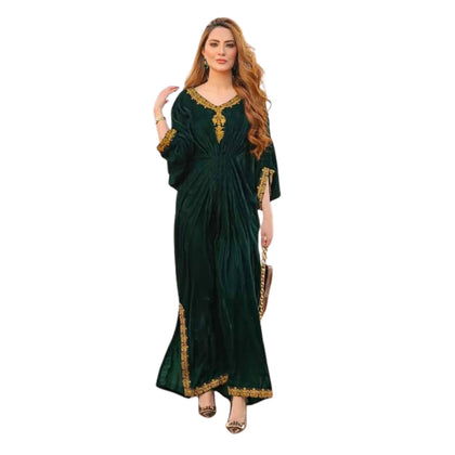 Kaftan, Midnight Green Elaheh Velvet Style & Elegance, for Fall Wardrobe