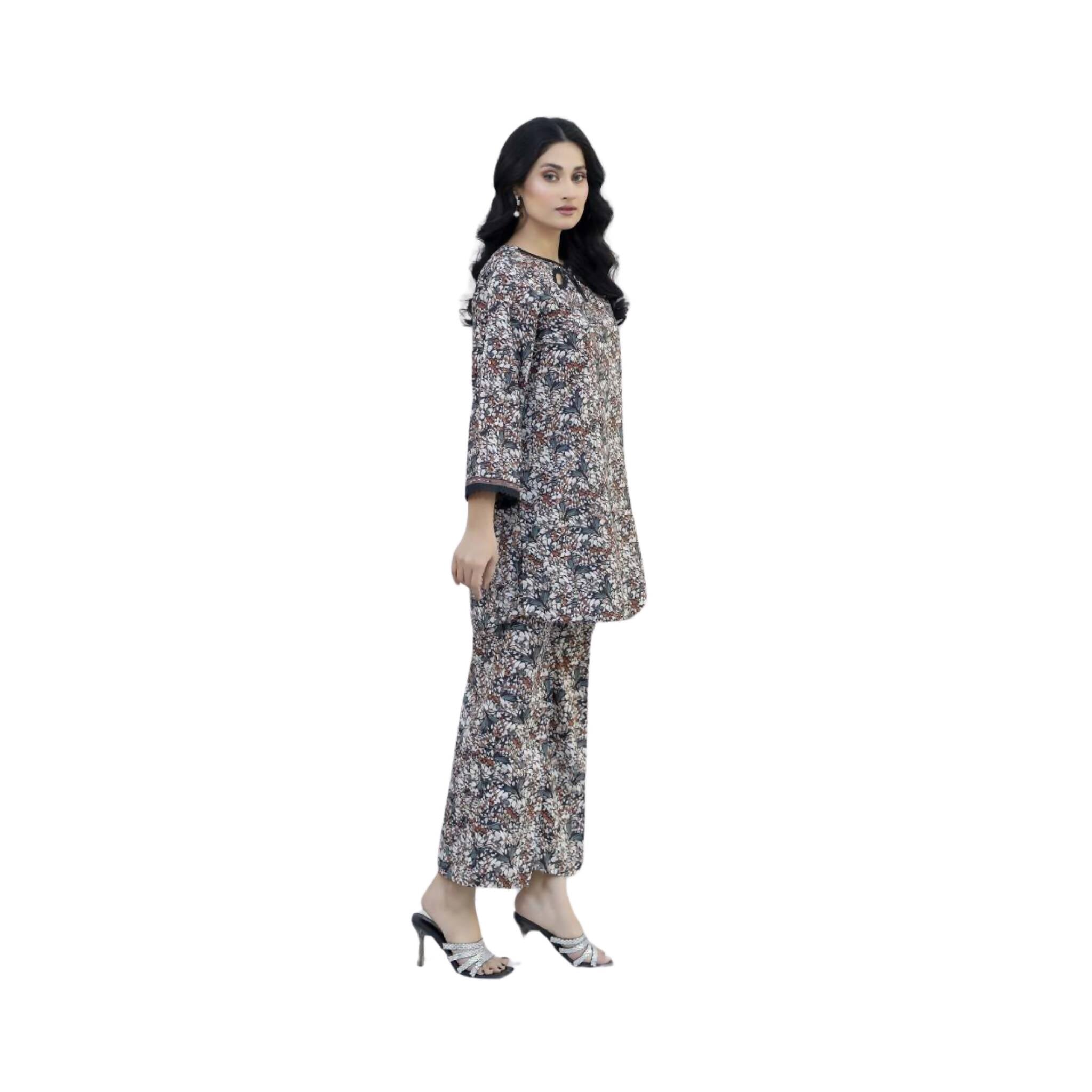 Suit, Enchanting Butterfly Print Viscose Lawn Two-Piece Ensemble, for Women