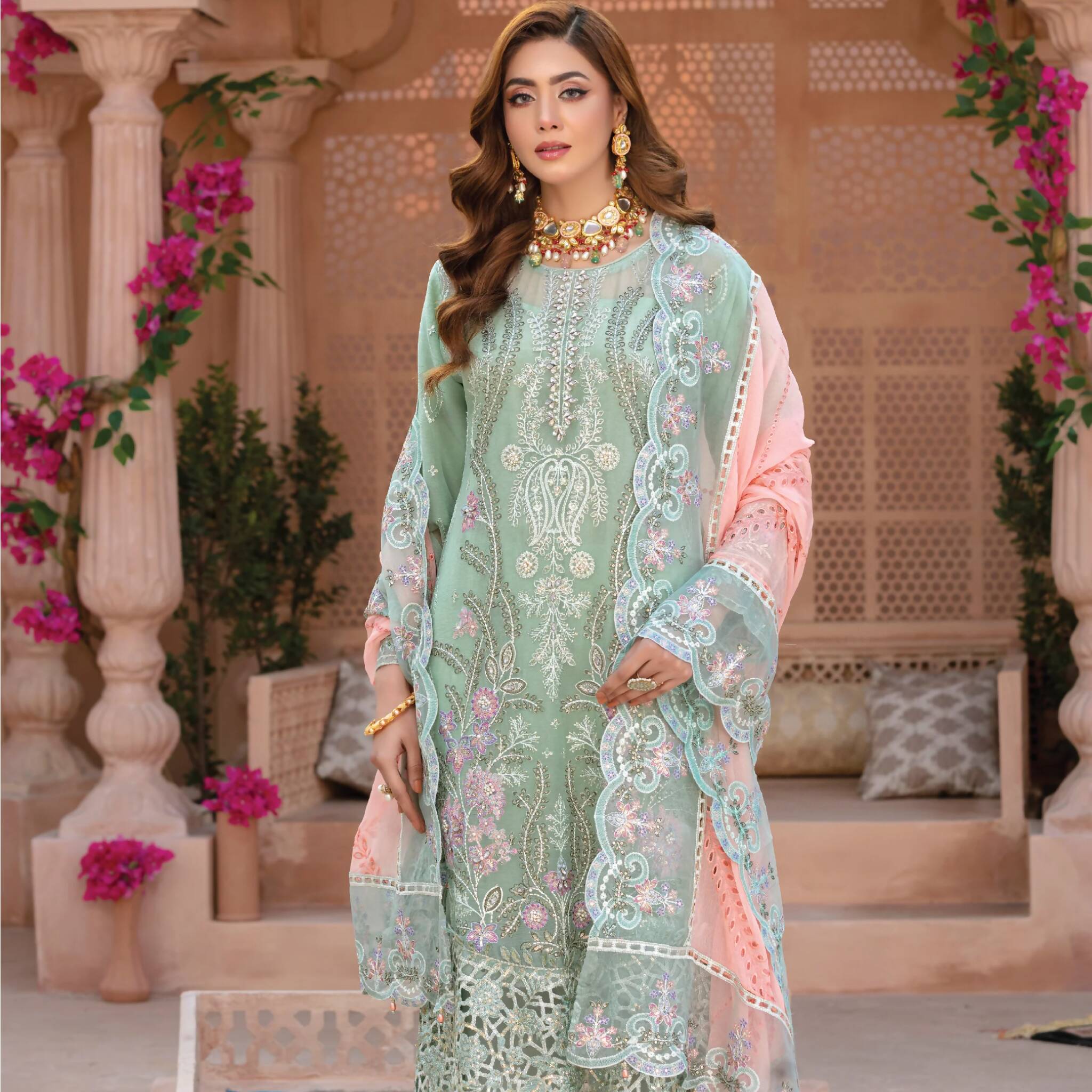 Semi Stitched Crinkle Chiffon Ensemble