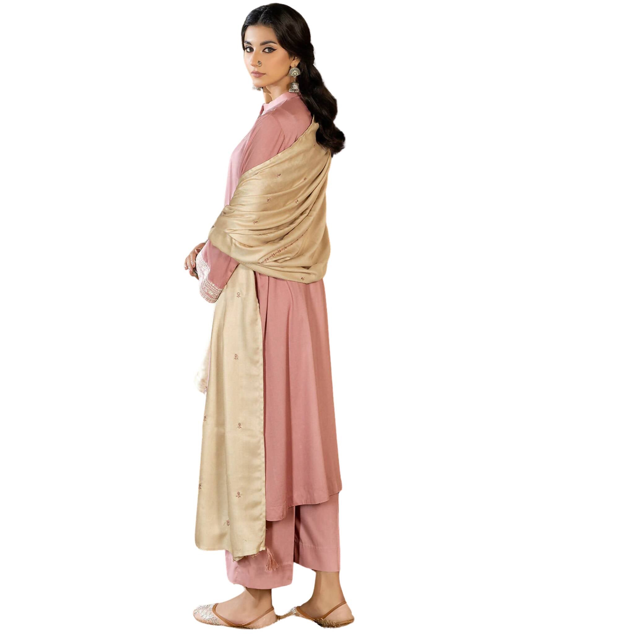 Suit, Embroidered 3Pc High-Quality Viscose Fabric with Delicate & Pearl Buttons