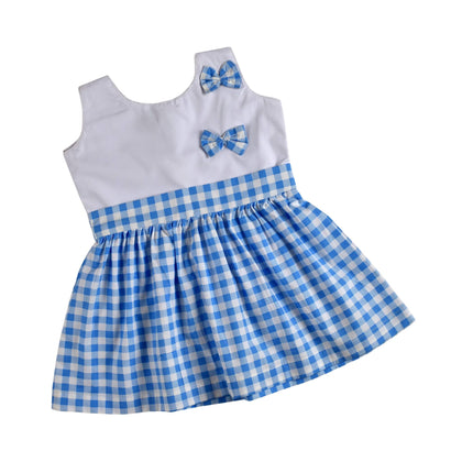 Frock, White & Blue Checkered Perfect Comfort, for Little Ones