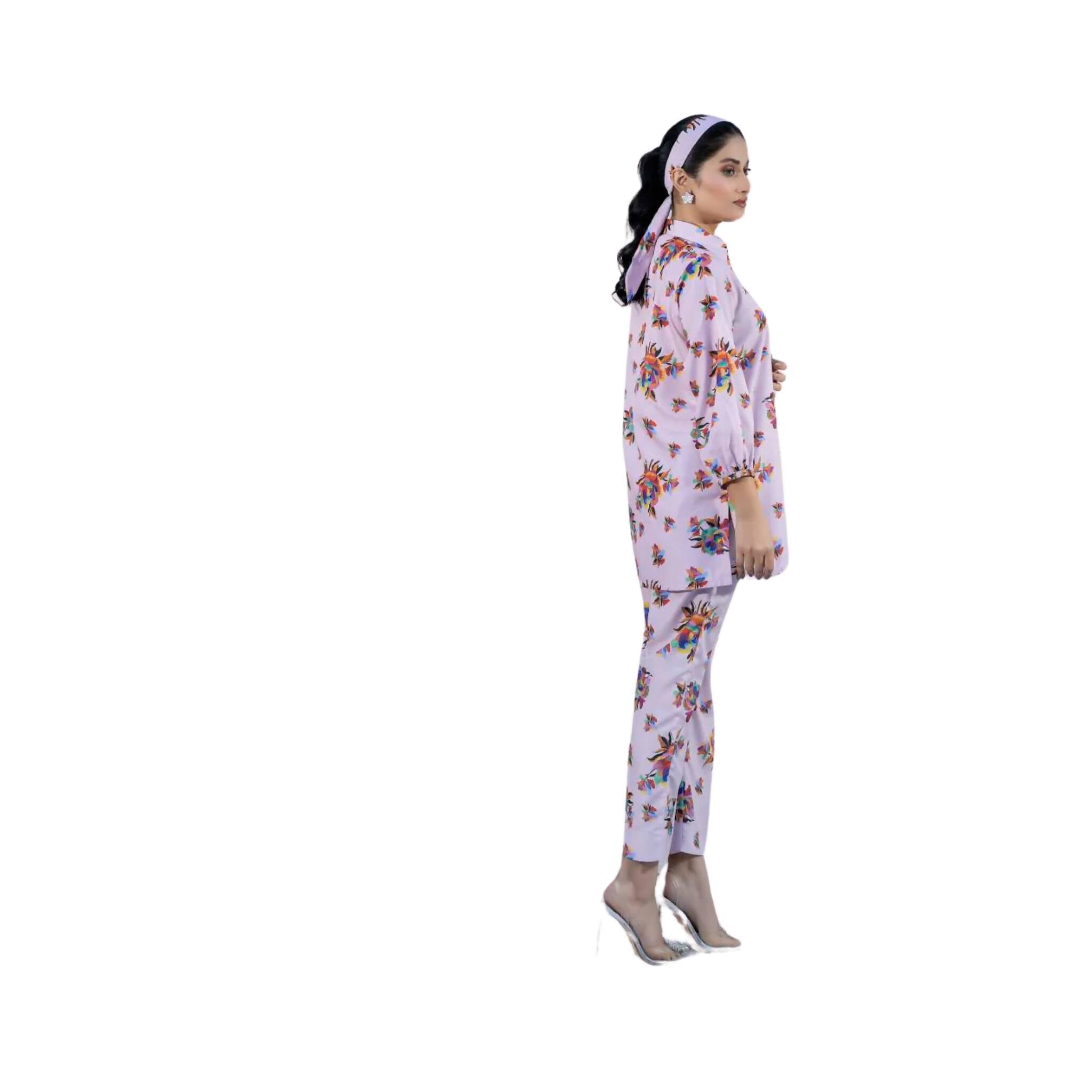 Suit, Timeless Floral Elegance, Chic Two-Piece Viscose Lawn Ensemble