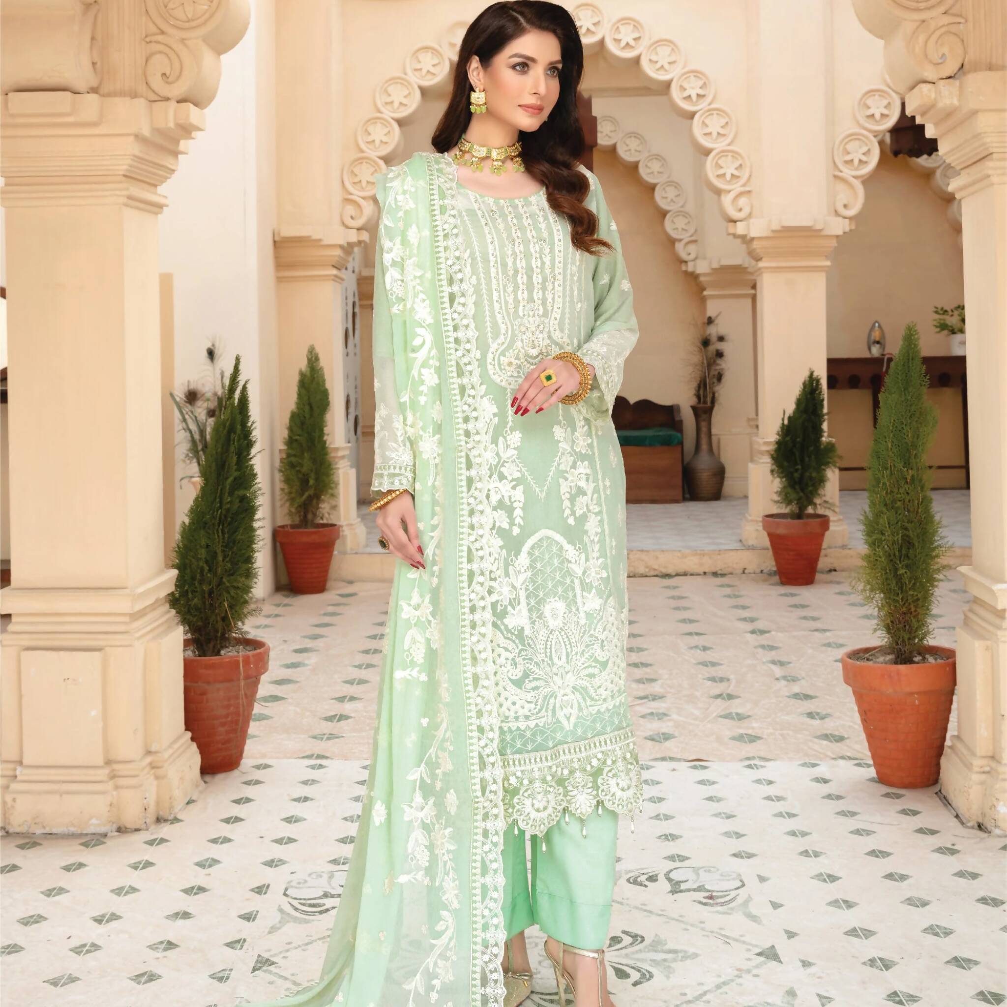 Semi Stitched Crinkle Chiffon Ensemble