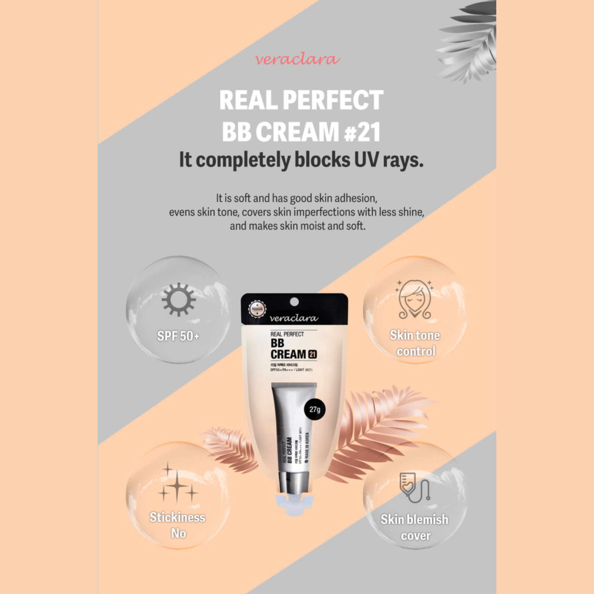 Veraclara BB Cream, Real Perfect Makeup Foundation, for Beautiful, Even Skin