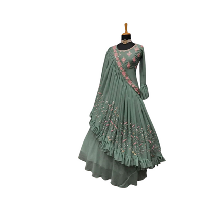 Fancy Maxi Suit, Fancy Dupatta + Trouser in Green Color, for Women