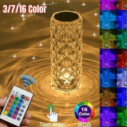 Table Lamp, Rechargeable Rose Diamond with Wireless Remote - 16 RGB Colors