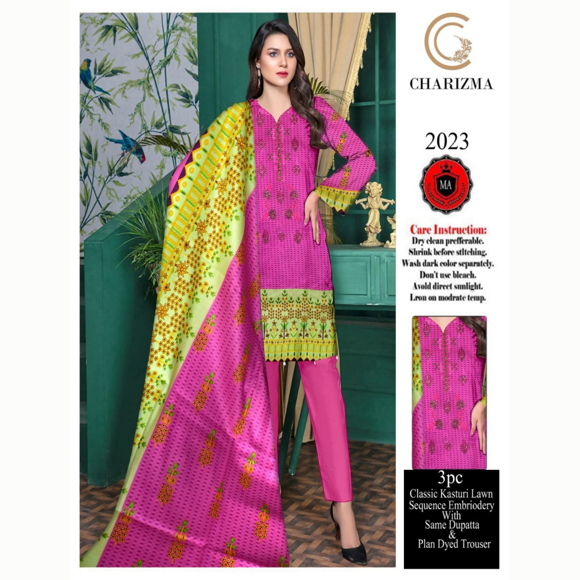 Unstitched Suit, Classic Kasturi Lawn with Sequence Embroidery, for Women