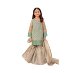Unstitched Suit, Net Shirt with Organza Dupatta, Gharara & Malai Trousers, for Kids'