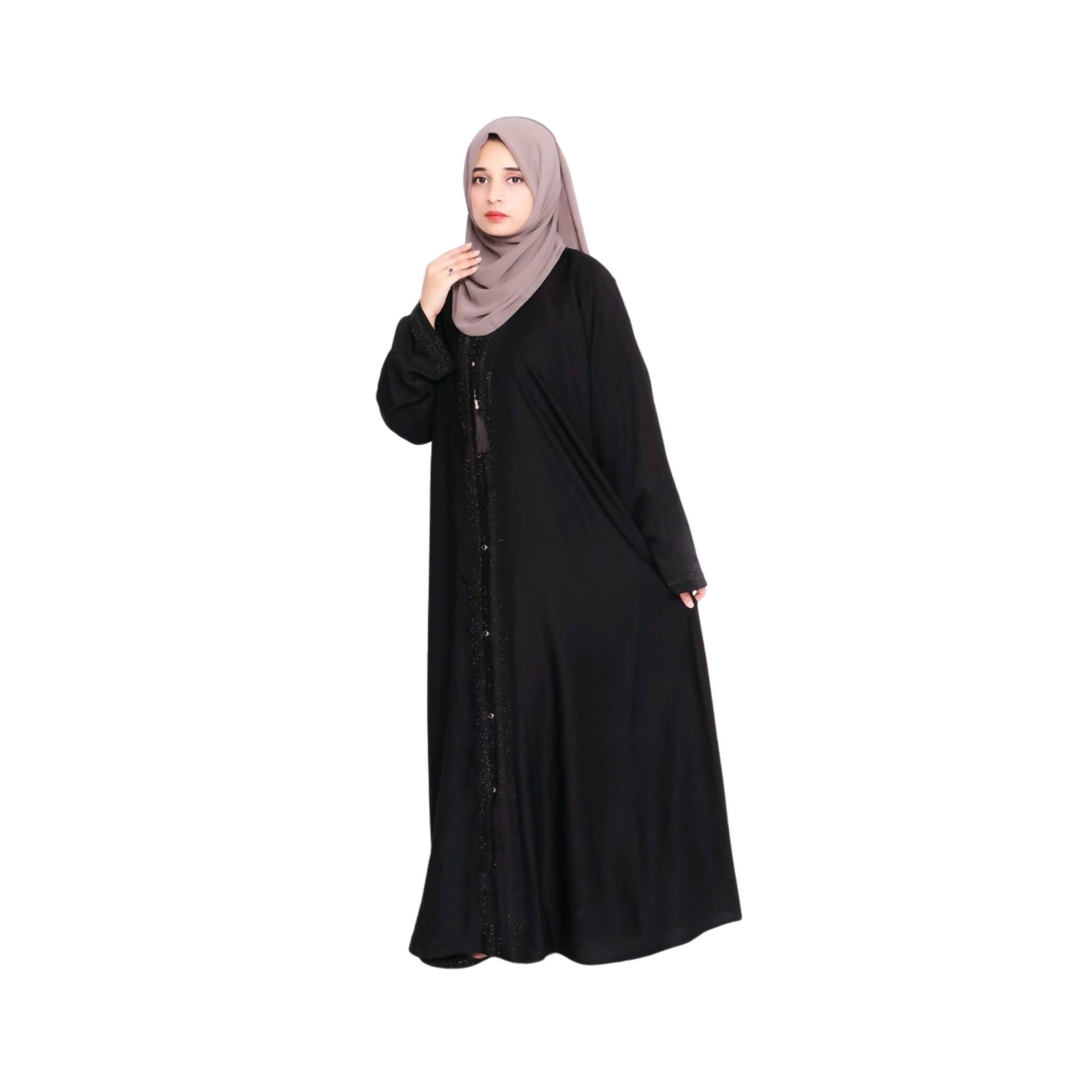 Abaya, Black Lace & Mokesh Embellished 1-Piece Modest Elegance, for Women