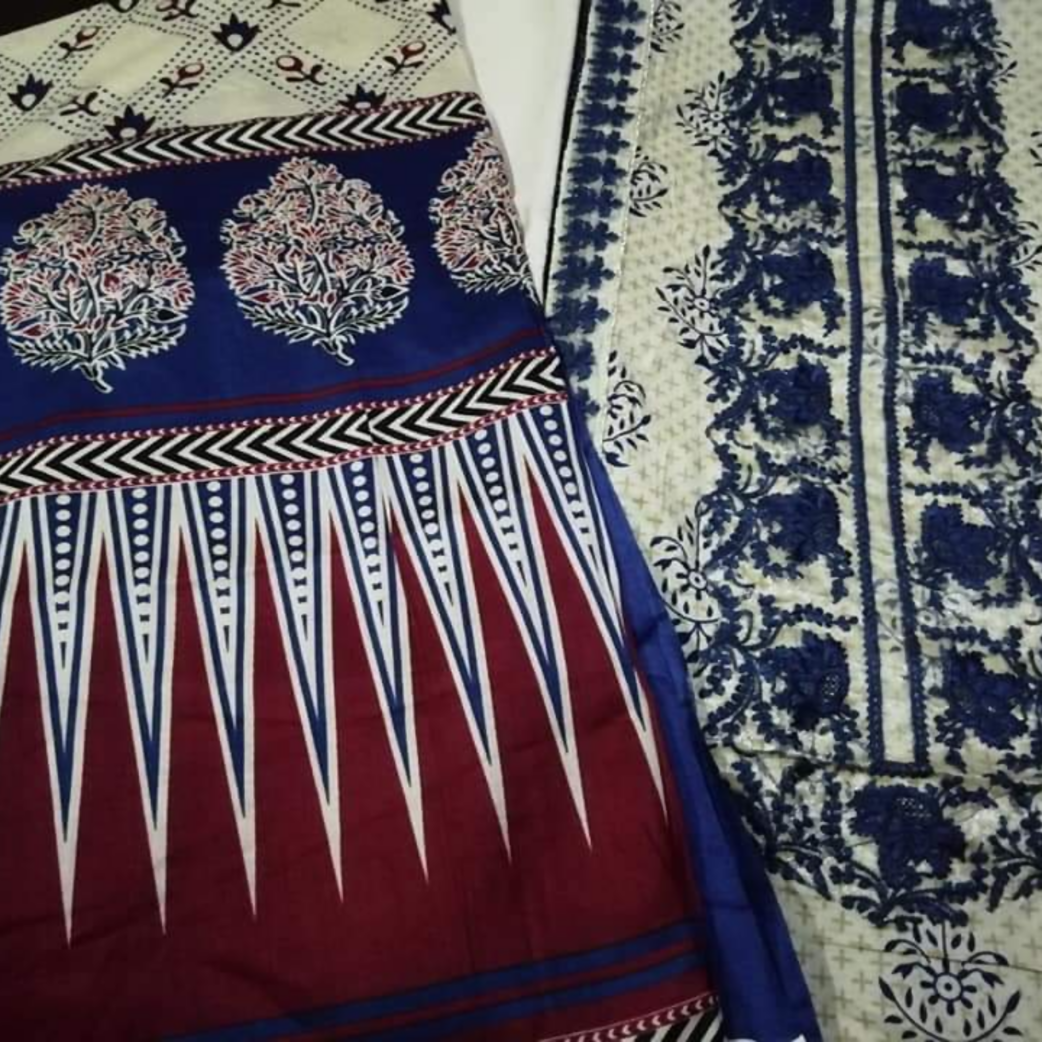 Embroidered Lawn Suit, Printed Dupatta, and Plain Trouser, for Women