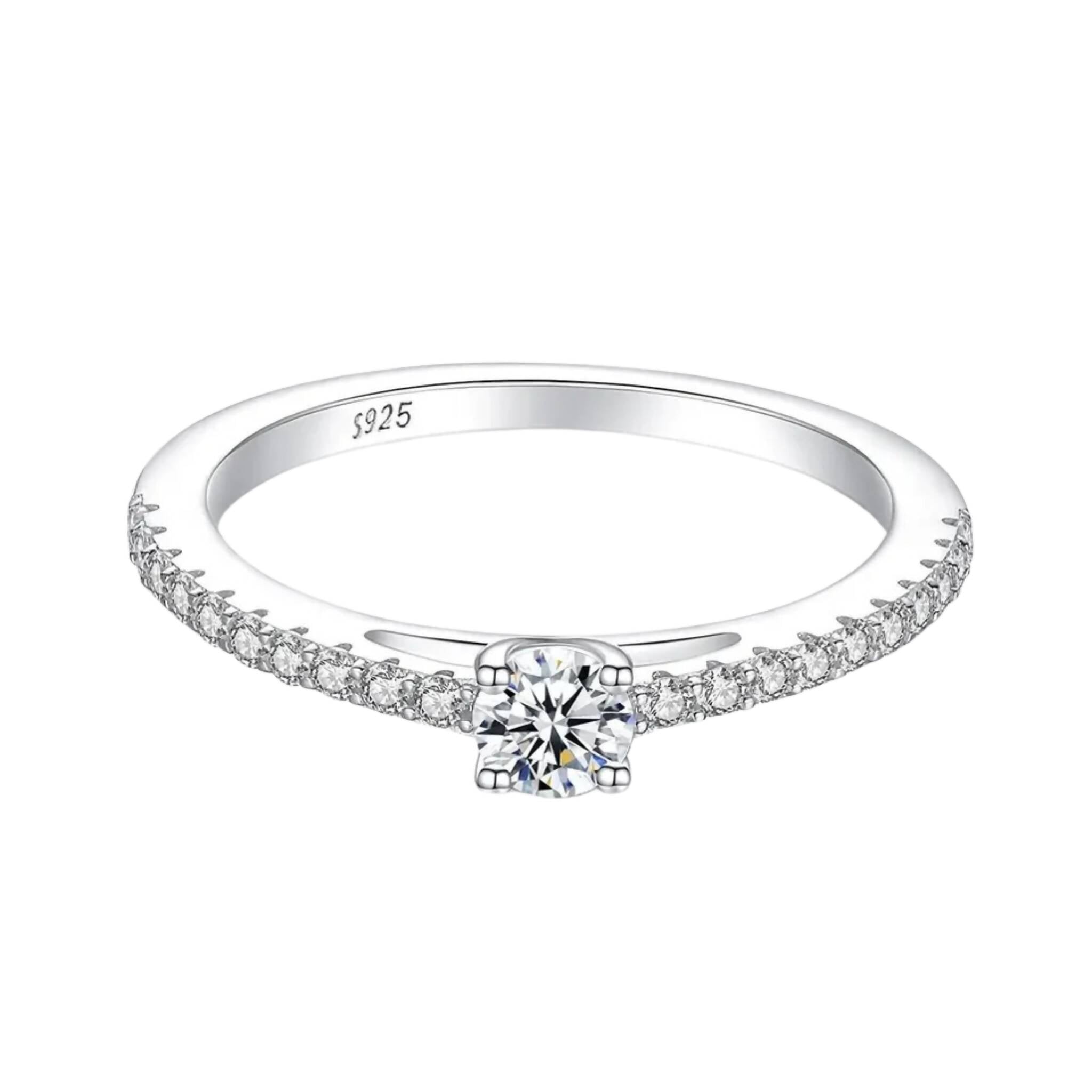 Rings, Real 925 Sterling Silver Small Moissanite Ring & 0.3CT Lab Diamond, for Women