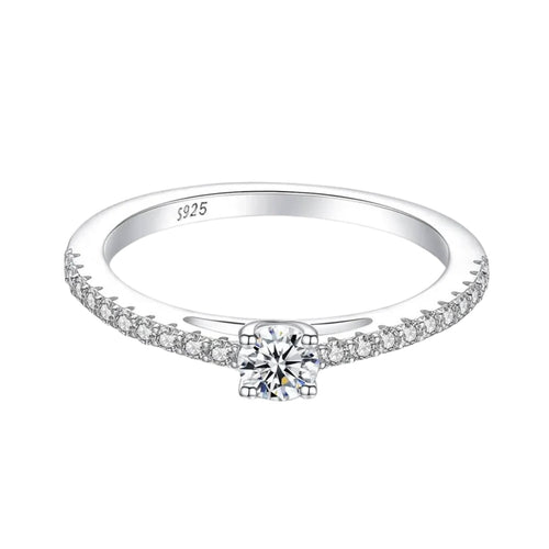 Rings, Real 925 Sterling Silver Small Moissanite Ring & 0.3CT Lab Diamond, for Women