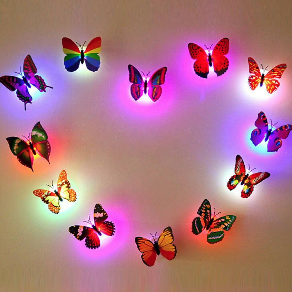 Pack of 4 Butterfly LED Lights Stickers| Battery Operated | Multi-Color