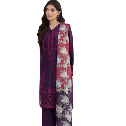 3-Piece Suit, Regal Purple with Monarch Dupatta, Elegant Embroidered Ensemble