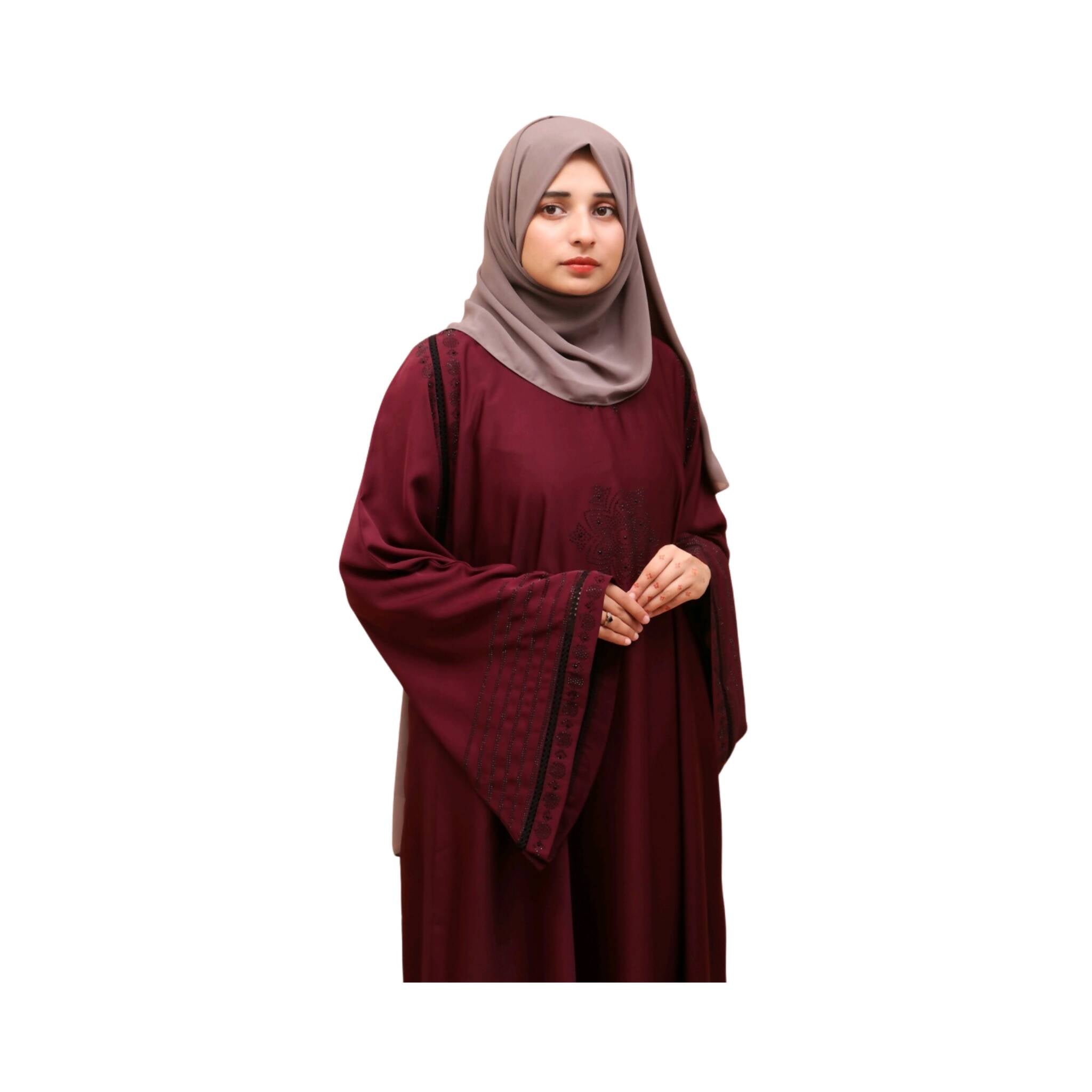 Abaya, Lace Detailing, Round Neck with Button-Through Opening, for Women