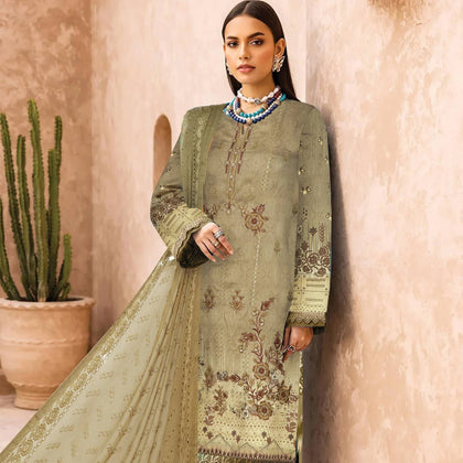 Unstitched Suit, Bamber Chiffon Boring Chikankaari & Embroidered Dupatta, for Women