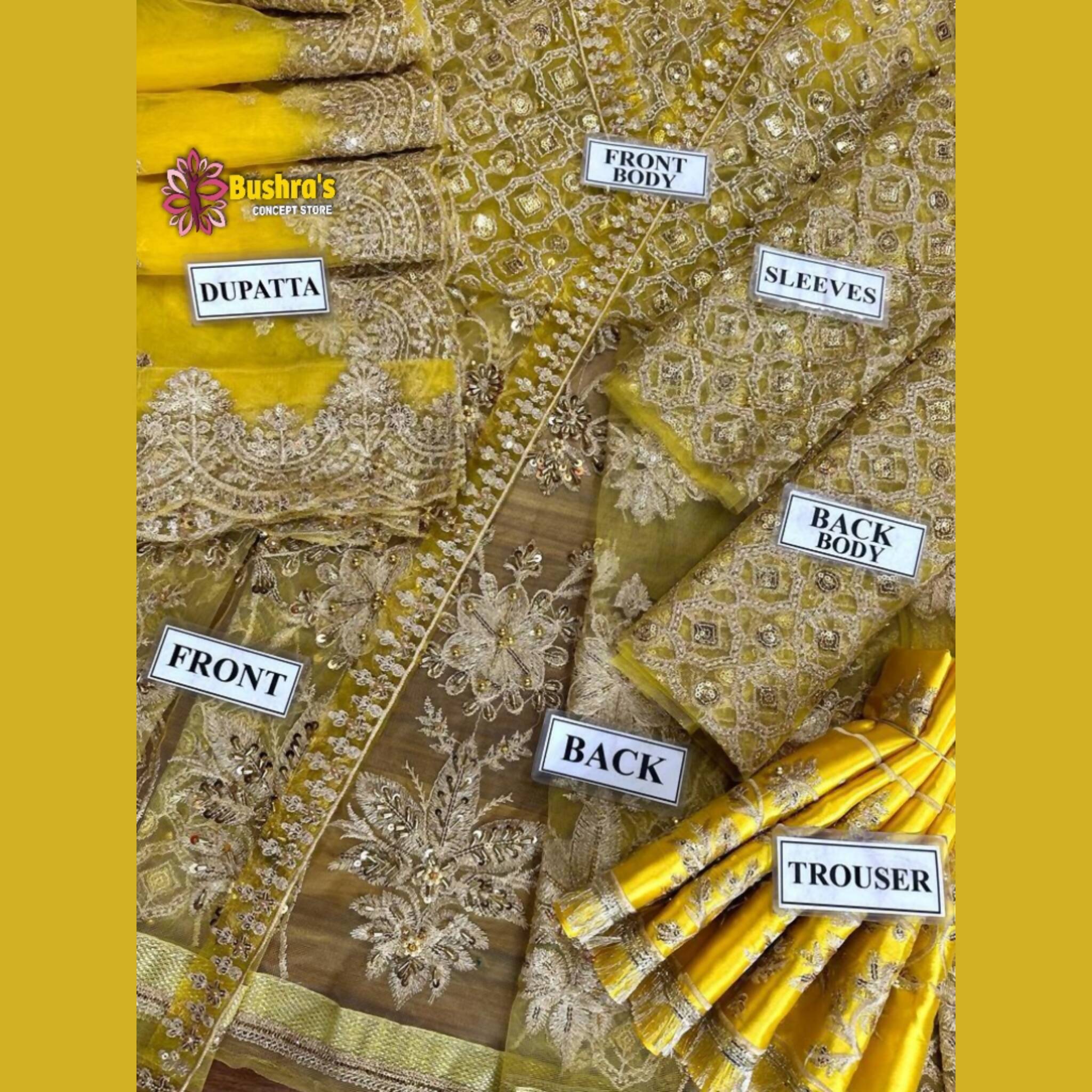 Unstitched Suit, Net Mehndi Mayon Frock Maxi Dress with Embroidered Dupatta, for Women