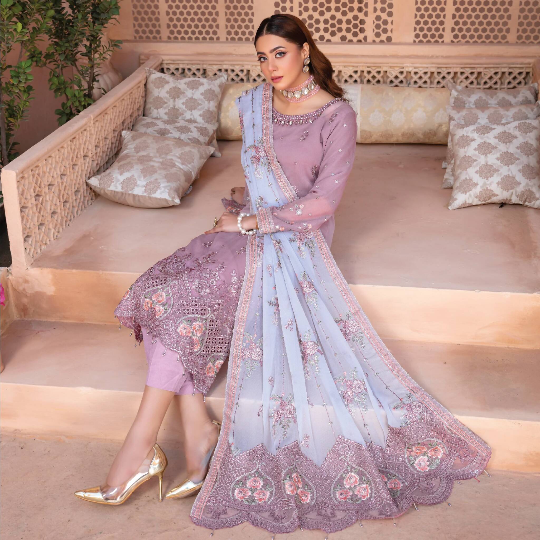 Semi Stitched Crinkle Chiffon Ensemble