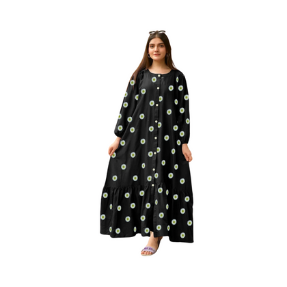 Frock, Multi Flower & Embroidered Long Flare, for Women
