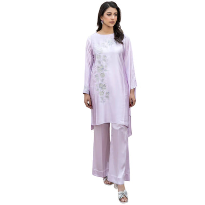 Suit, Lilac Silk with Delicate Embroidery & Modern Touch, for Women