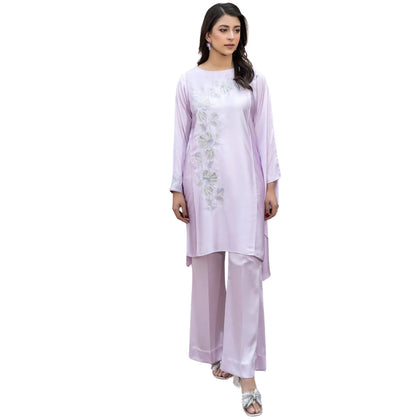 Suit, Lilac Silk with Delicate Embroidery & Modern Touch, for Women