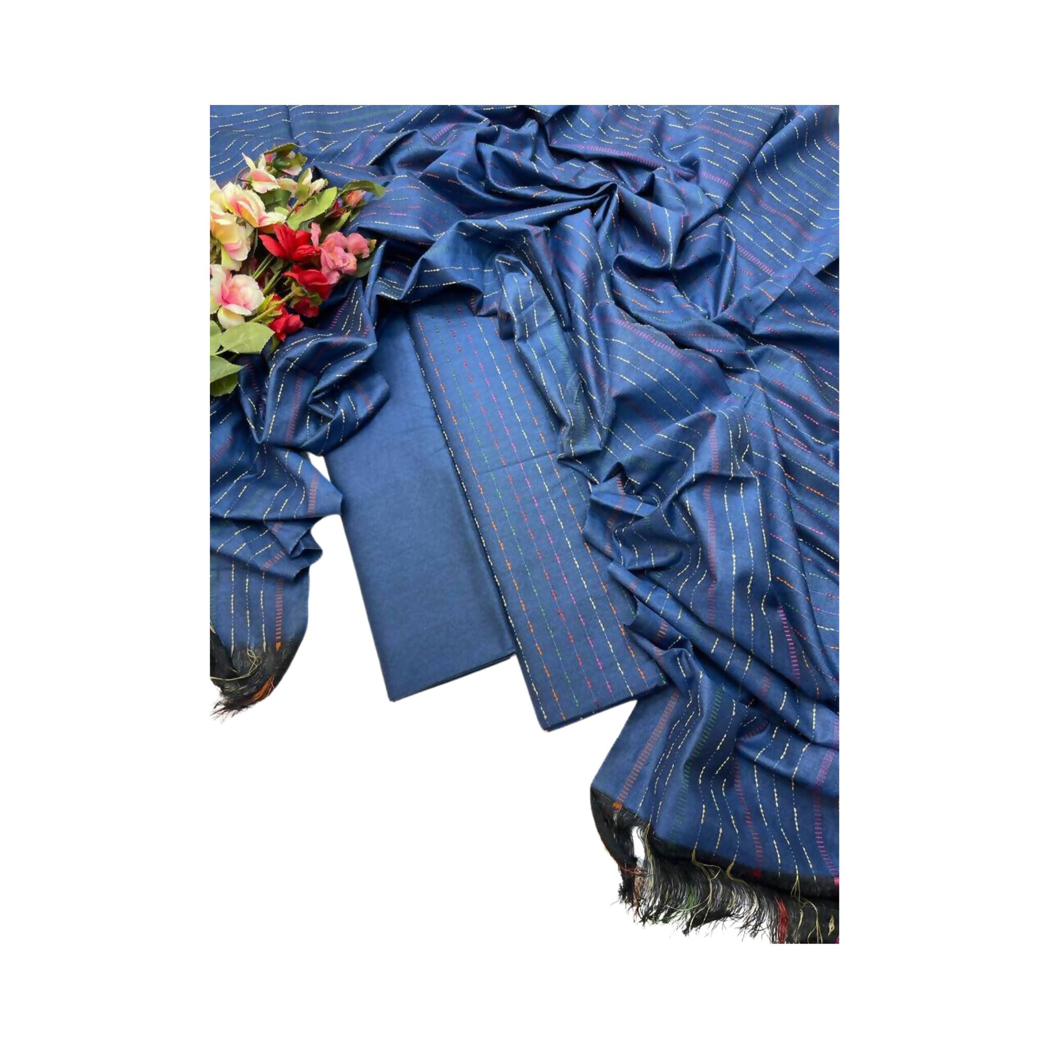 Unstitched Suit, Plain Shirt, Designer Trouser & Check Khaddar Dupatta, for Women