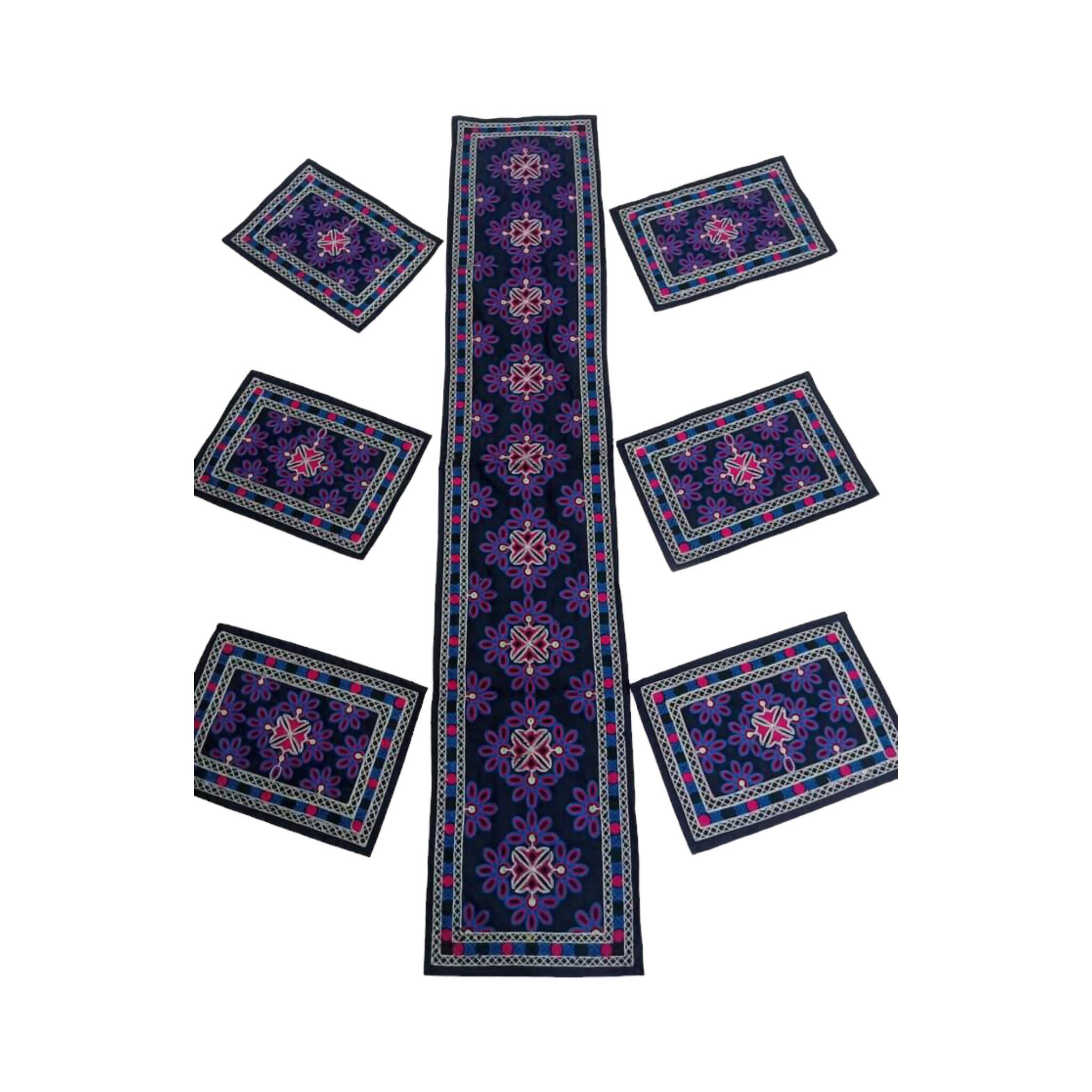 Table Runner Set, andmade Ari Work with 6 Table Mats - Elegant Patchwork Design