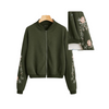Embroidered Floral Detail Zip Up Bomber Jacket For Women