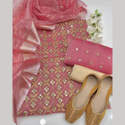 Unstitched Suit, Organza Mirror Work & Delicate Charm, for Women