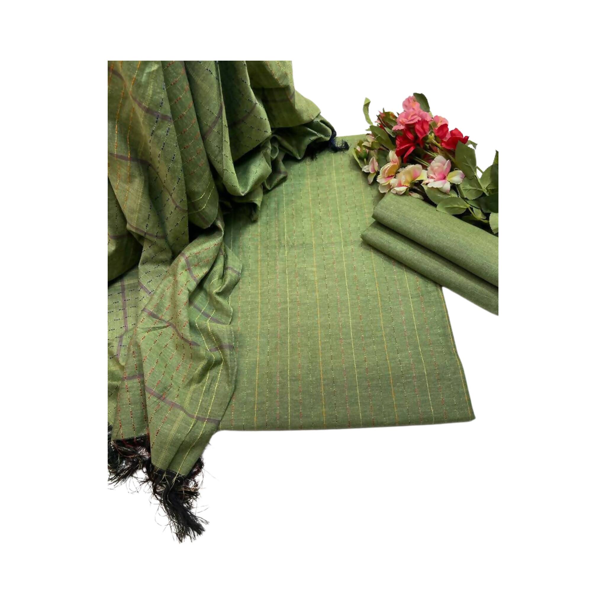 Unstitched Suit, Plain Shirt, Designer Trouser & Check Khaddar Dupatta, for Women