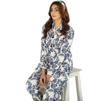 Co-ord Set, Sophisticated 2-Piece Linen & Ensemble in Blue Print, for Women