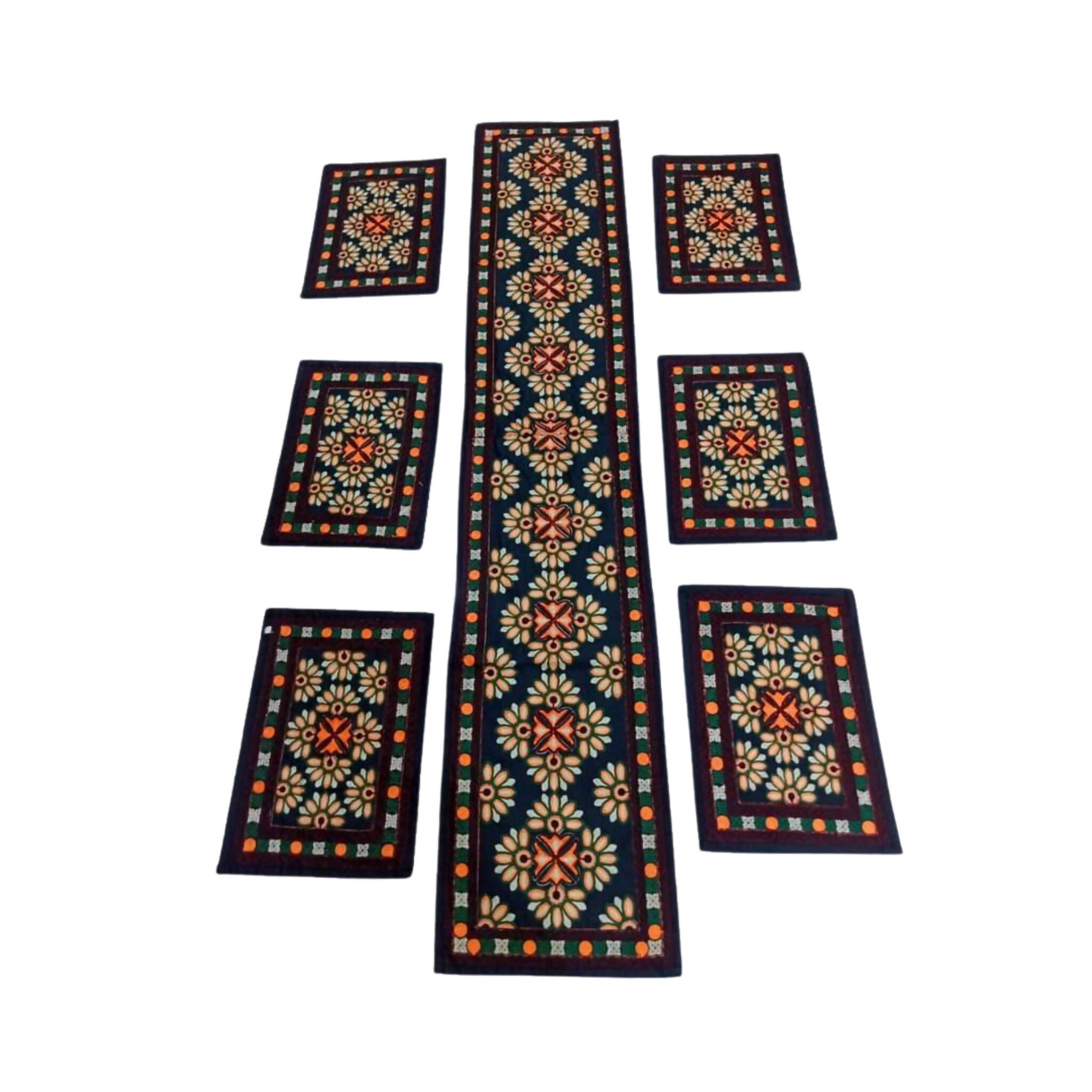 Table Runner Set, andmade Ari Work with 6 Table Mats - Elegant Patchwork Design