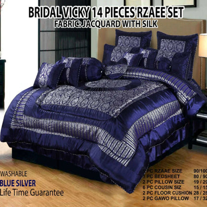 Comforter Set, Blue Silver Elegance, Bridal Comfort in 14PC