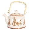 Porcelain Tea Kettle, Vibrant Elegance Multicolored Ceramic Teapot with Rattan Handle