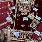 Unstitched Suit, Fully Heavy Embroidered Spangle Work with Dyed Malai Trouser