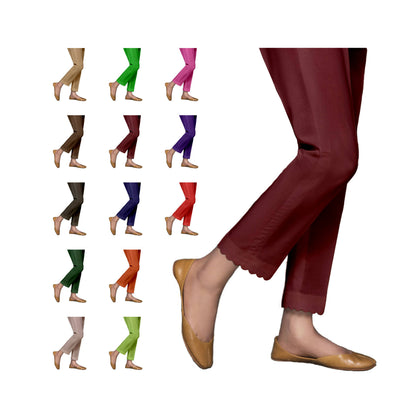 Trousers, Cotton, Scallop & Half Elasticated Belt, for Women