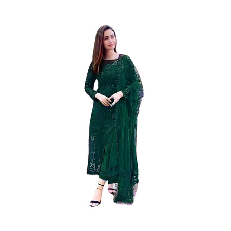 Unstitched Suit, Net & Malai Ensemble with Sequins and Zari Work, for Women