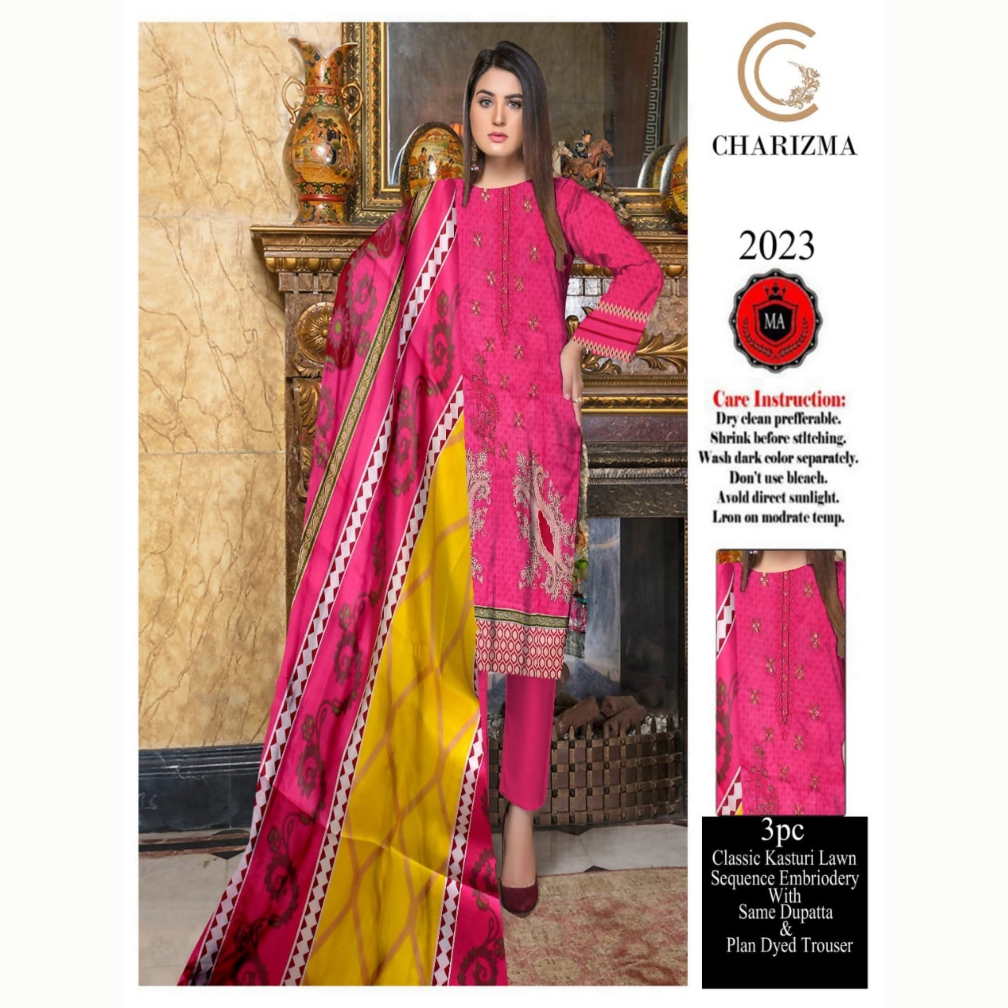 Unstitched Suit, Classic Kasturi Lawn with Sequence Embroidery, for Women