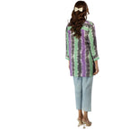 Shirt, Tie-Dye Georgette Button-Down in Grey, Purple, Green & White Hues, for Women