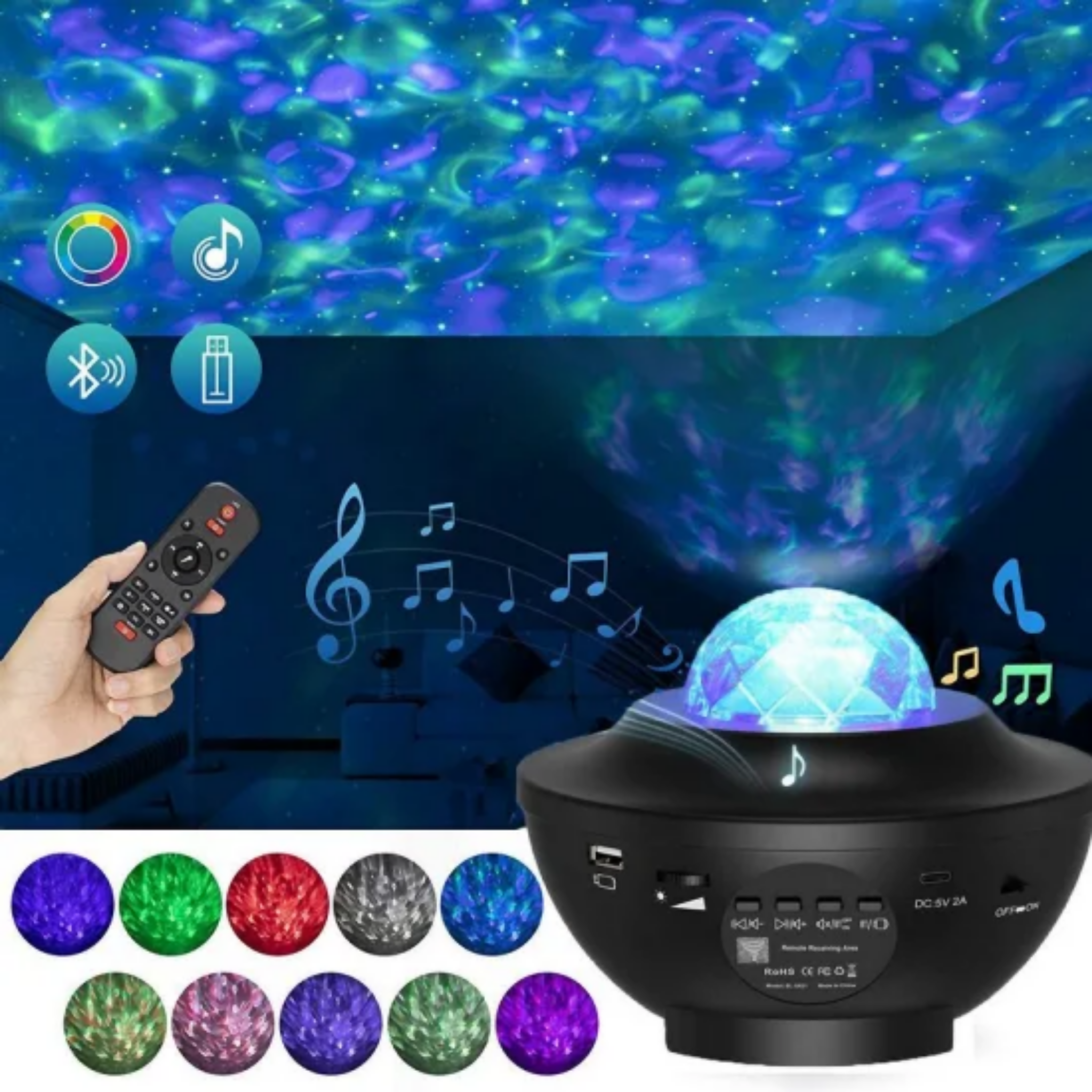 Projector Night Light, Starry Light, Ocean Waves, Music Bliss!