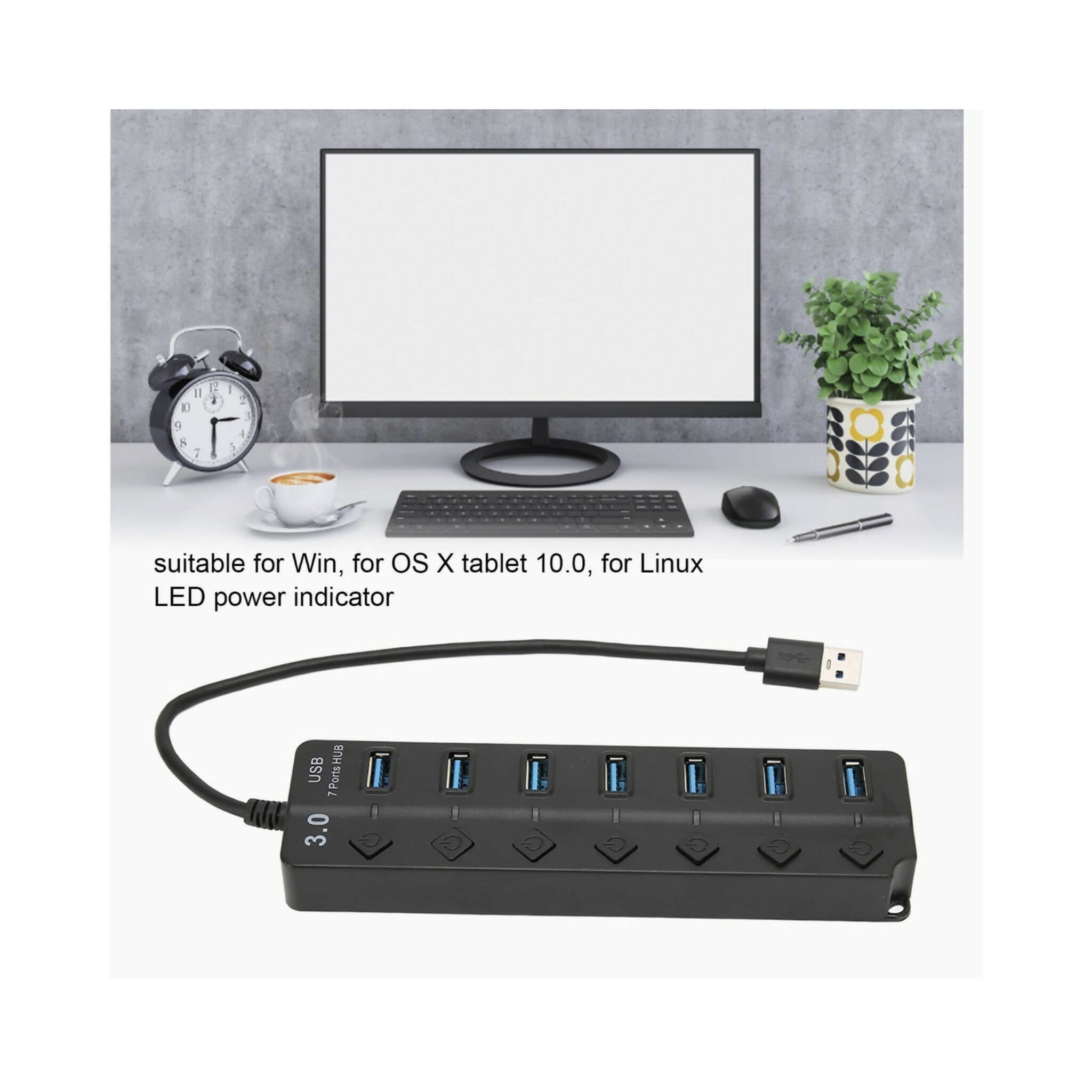 Adapter, High-Speed USB3.0 Hub, Plug and Play, Current Protection