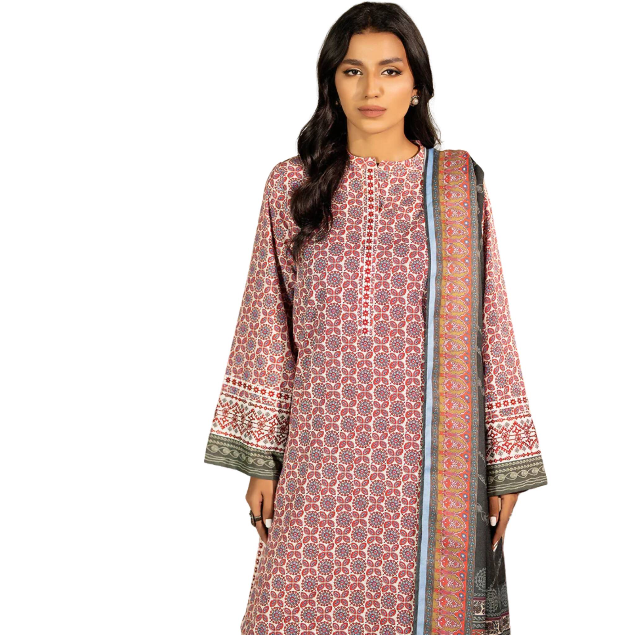 Ajrak-Print Ensemble, Cultural Elegance & Slub Khaddar Fabric, for Women