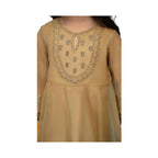 Unstitched Suit, Net & Malai Blend - Elegant Embroidery, Stylish Dupatta, for Kids'