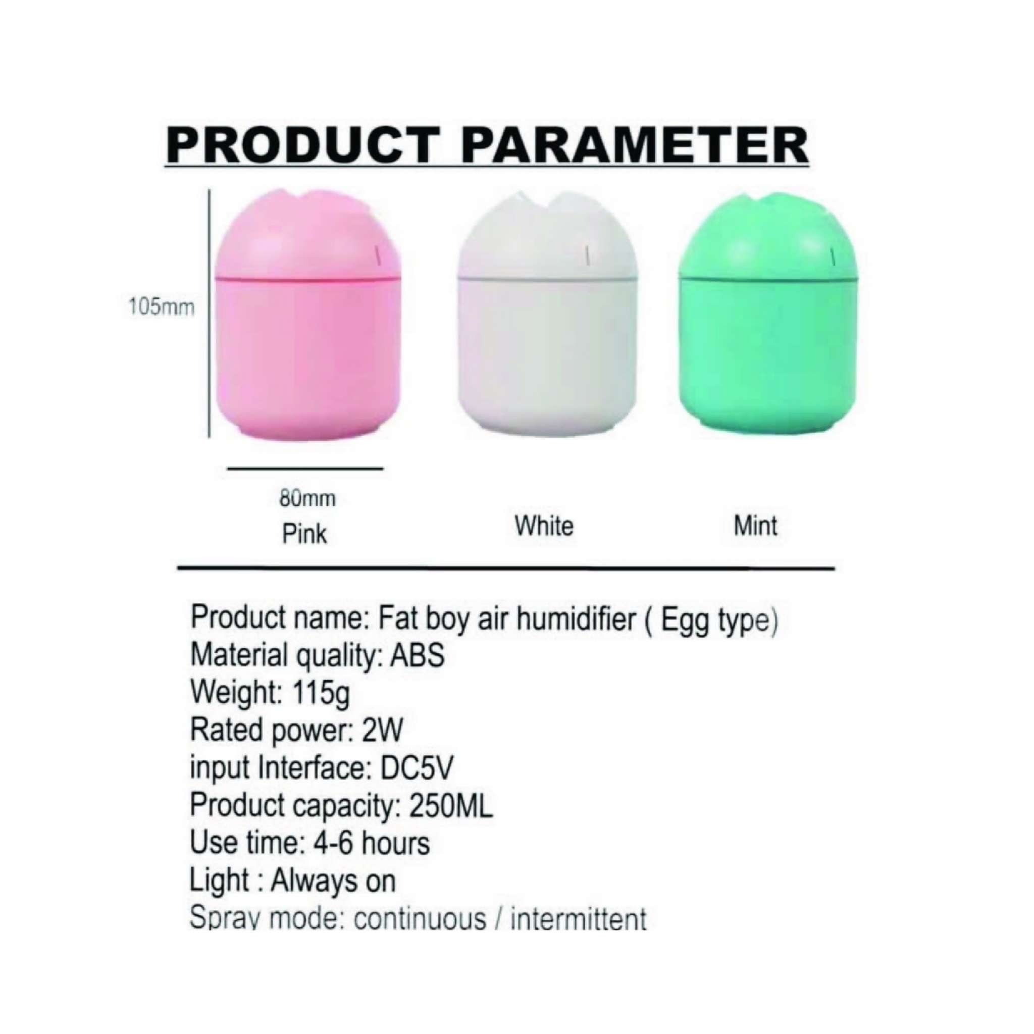 Air Humidifier, Soothing Mist & Colorful Night Light