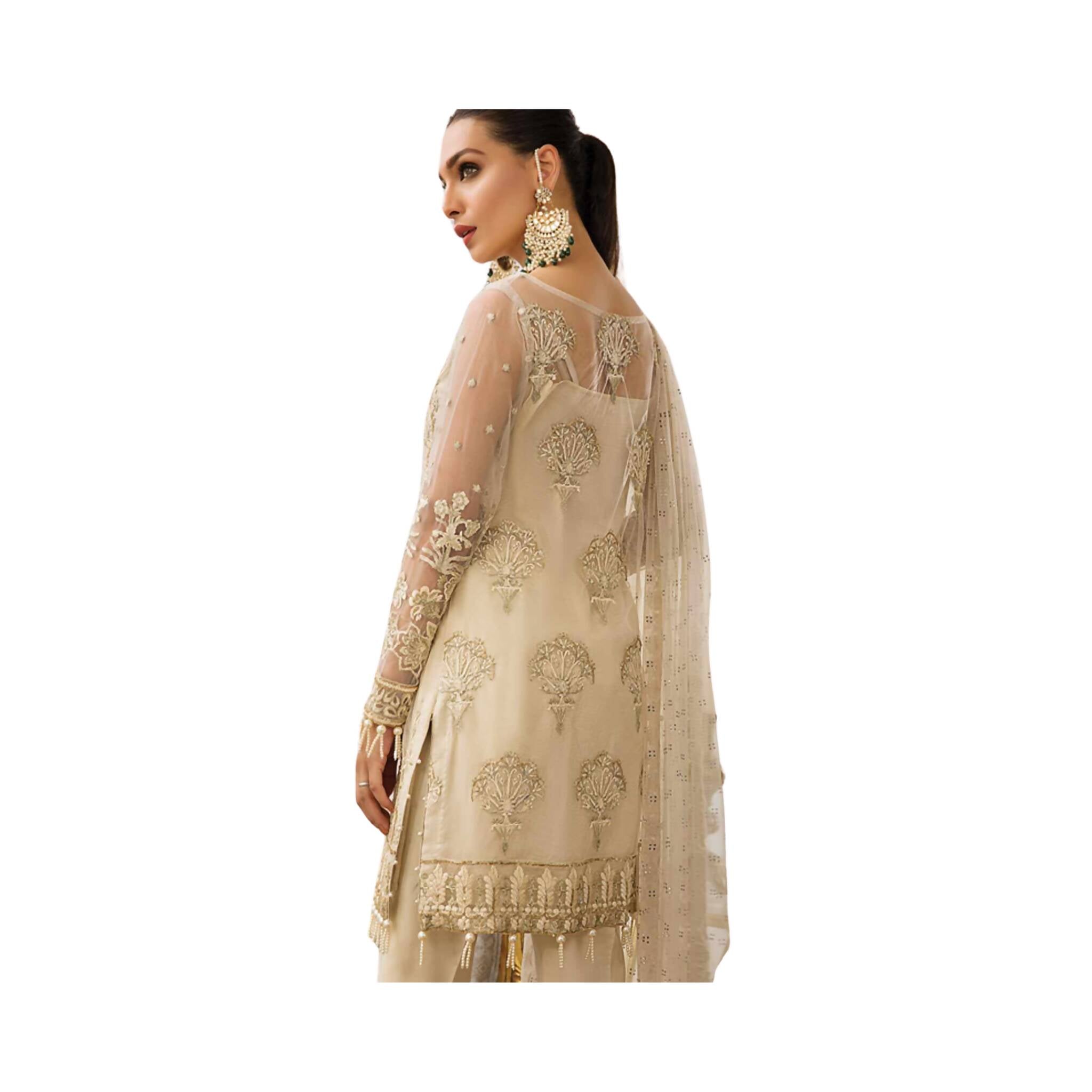 Unstitched Suit, Net & Jamawar Ensemble with Zari Sequins Detailing, for Women