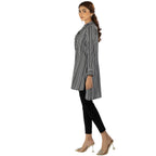 Shirt , Chic Black Stripe Linen with Golden Zip & Stylish Details, for Women