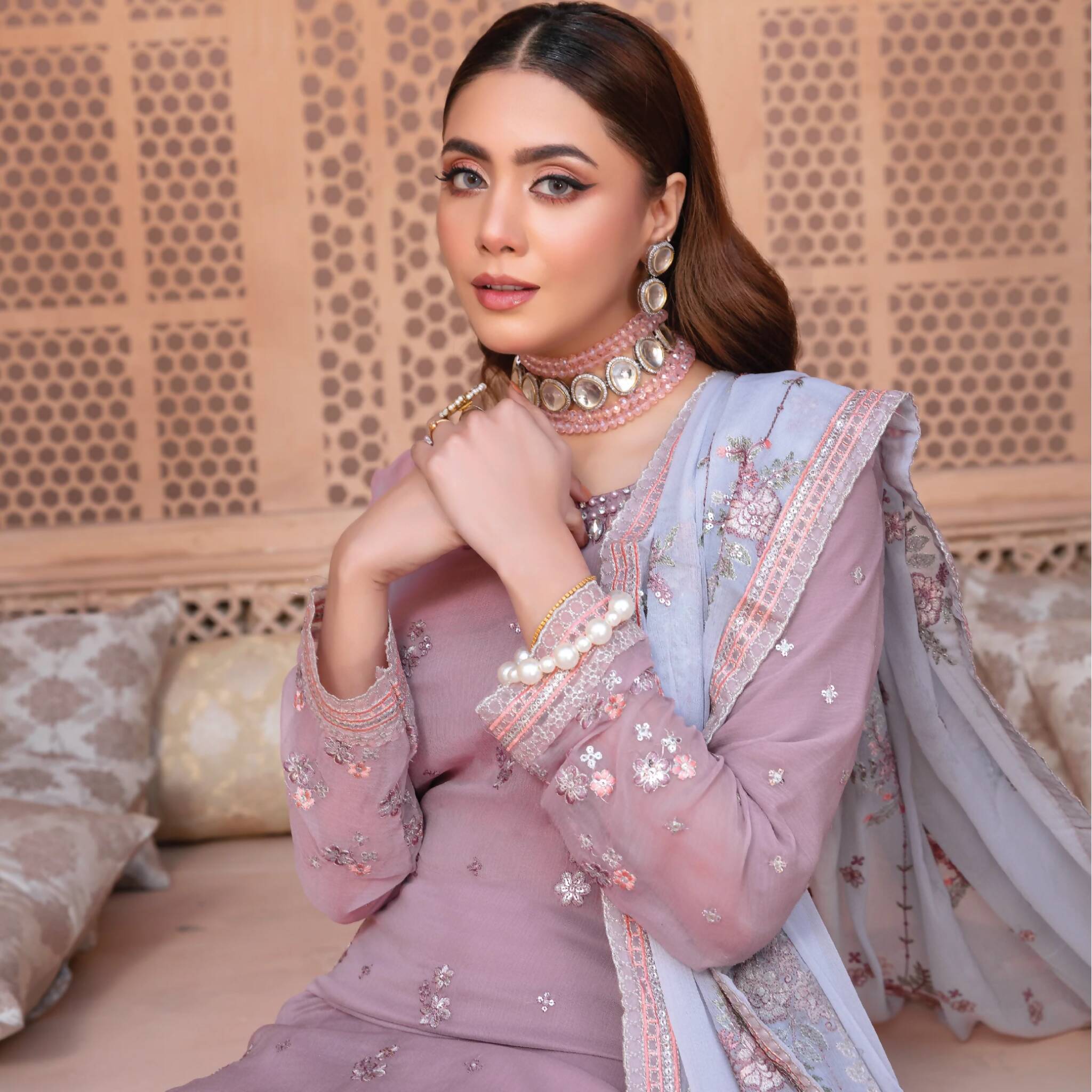 Semi-Stitched Crinkle Chiffon Ensemble