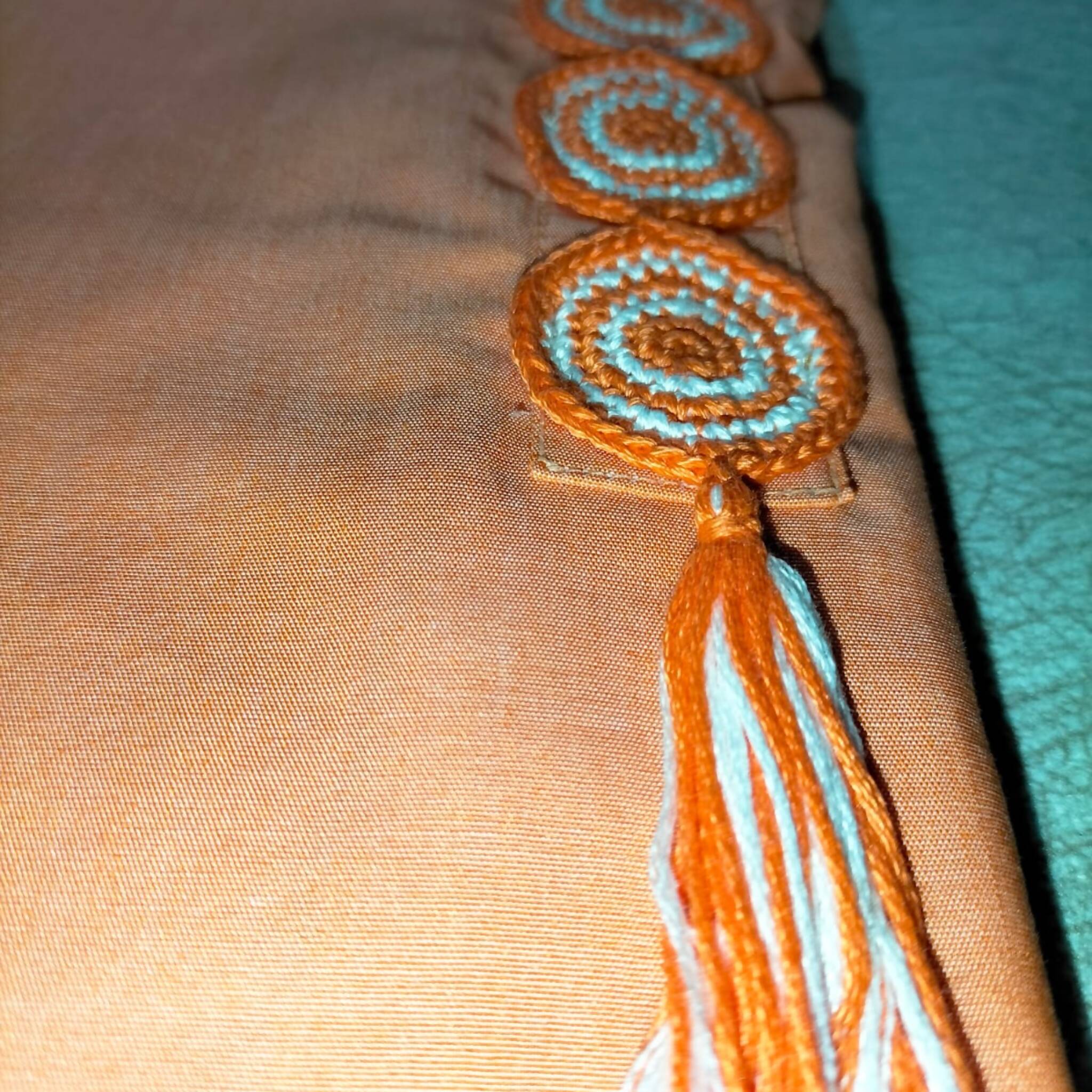 Stitched , Crochet Patti Orange-Round & Neck Shirt, for Women